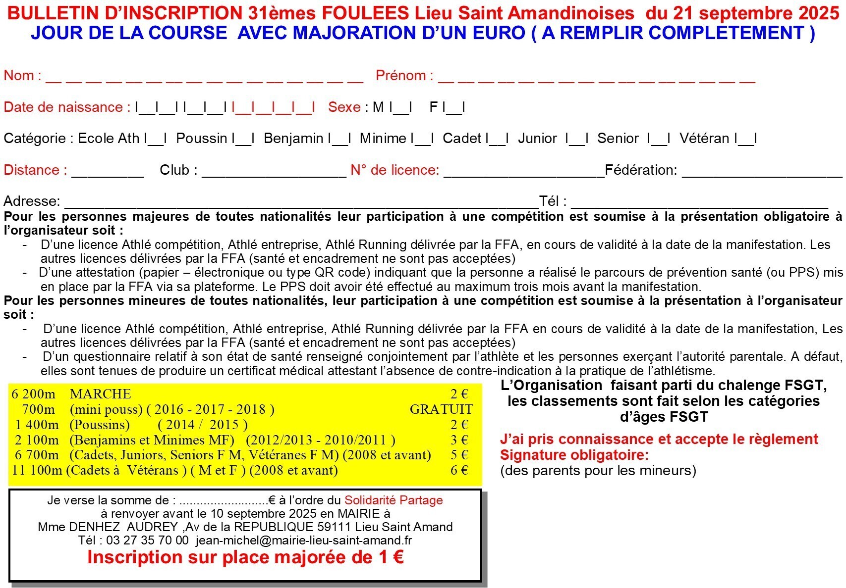 BULLETIN D'INSCRIPTION