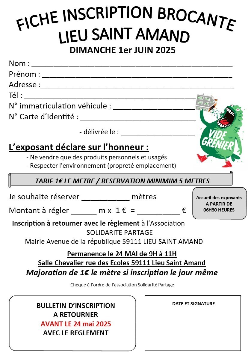 coupon d'inscription brocante